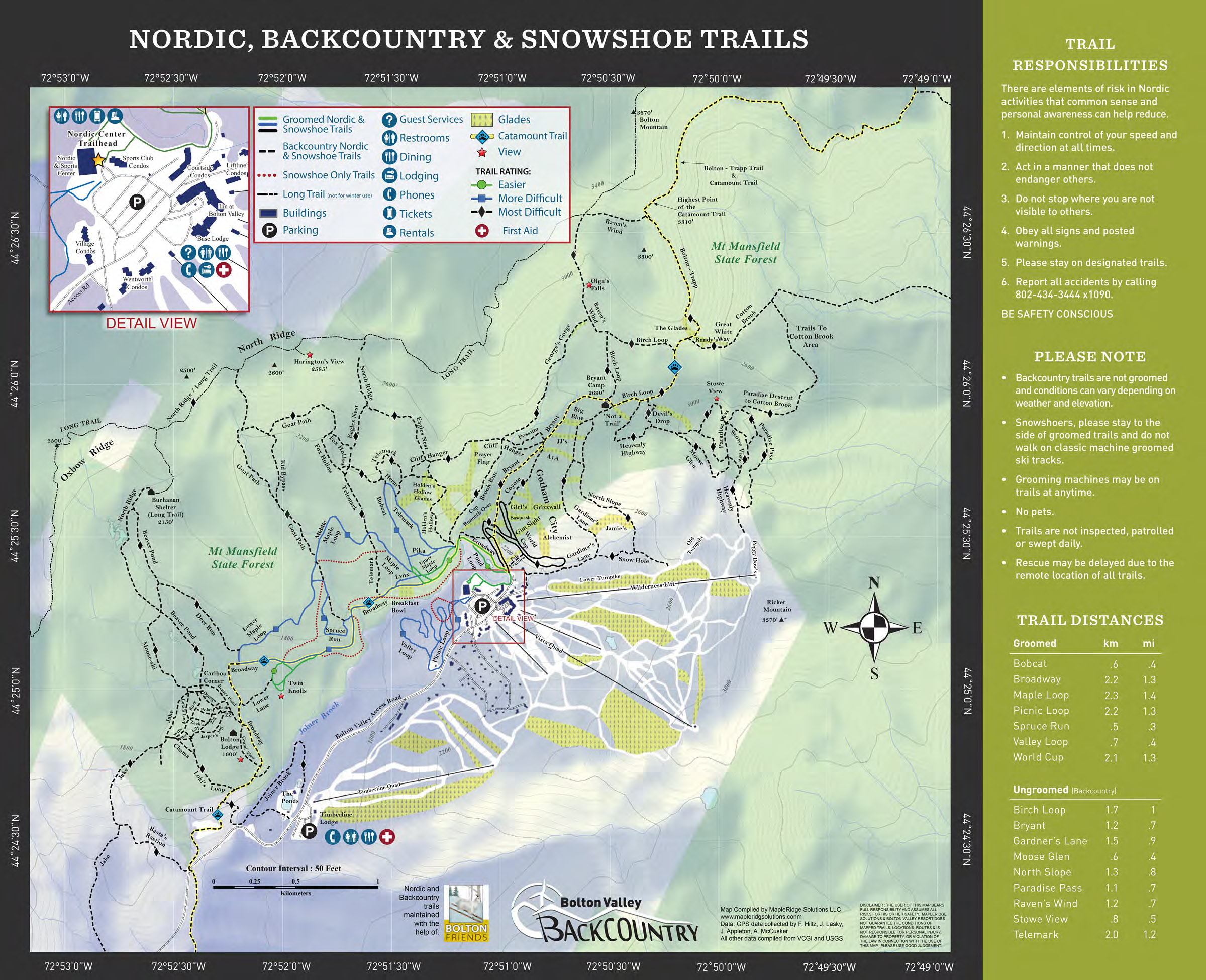 This season's update of Bolton Valley's Nordic & Backcountry trail map is once again listing a lot of the glades.