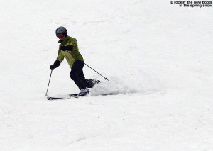 An image of Erica skiing spring snow at Stowe Mountain Resort in Vermont
