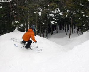 An image of Ty skiing in the Preacher Woods at Bolton Valley Resort in Vermont