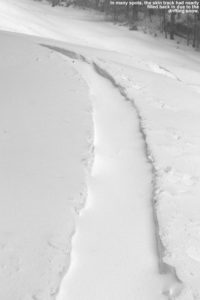 An image of a skin track partially filled with snow at Bolton Valley Ski Resort in Vermont