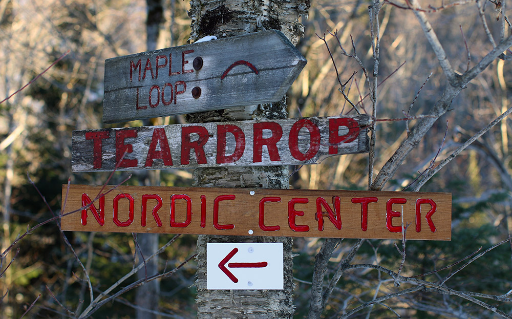 An image of trail signs on the Bolton Valley Nordic Center at Bolton Valley Ski Resort in Vermont
