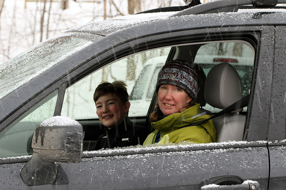 An image of E and Dylan in the car at Bolton Valley Ski Resort in Vermont