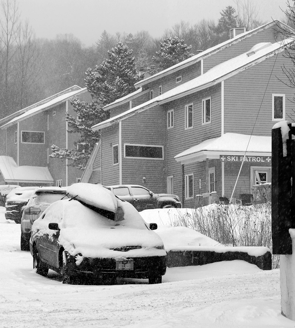 An image from the Village area at Bolton Valley Ski Resort in Vermont as Winter Storm Garrett winds down