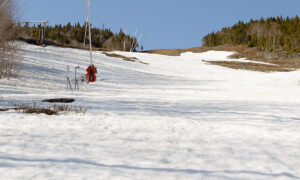 An image of the Main Street trail on a May ski outing at Stowe Mountain Resort in Vermont