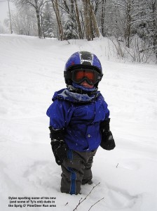An image of Dylan standing in fresh Powder on the Sprig O' Pine trail at Bolton Valley Ski Resort in Vermont