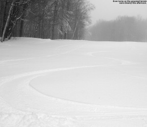 An image of ski tracks on Timberline Run at Bolton Valley