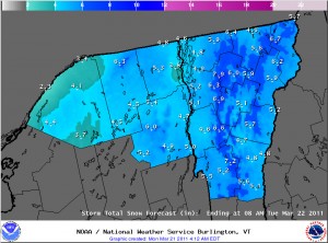 Storm total snowfall graphics for VT/NY