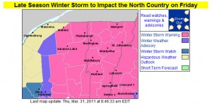 Winter Weather Advisories Map from the BTV NWS