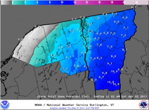 BTV NWS Storm Total Snow Forecast map