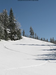 A picture of ski tracks on Upper Gondolier at Stowe