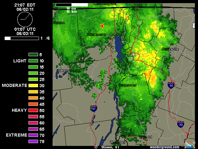 Radar image of upslope precipitation