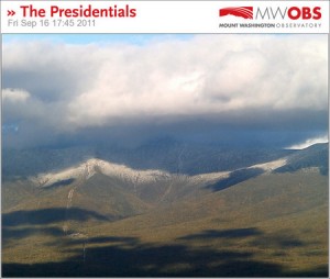 An image of the fall season's first snow on Mt. Washington New Hampshire