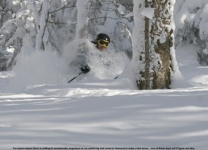 An image of Dave in very deep powder in the Bolton Valley Nordic & Backcountry Network, Vermont