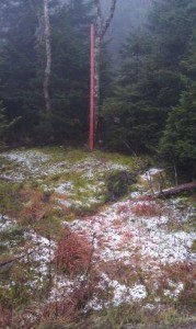 An image of snow that has been accumulating at the snow measurement stake up near the top of Mt. Mansfield in Vermont