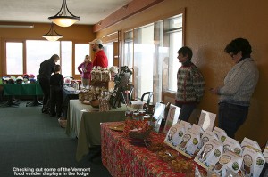 A picture of some of the Vermont food vendor tables at Bolton Valley - December 10, 2011