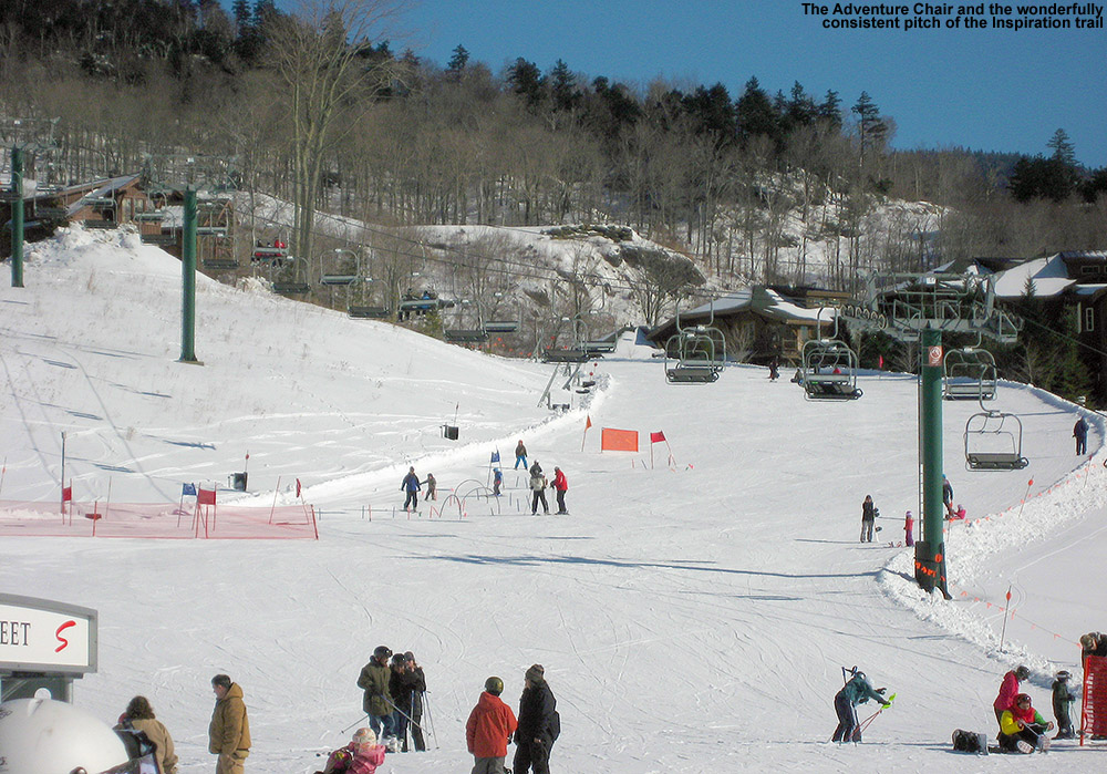 An image of the Adventure Triple Chair and the Inspiration Trail at Stowe Mountain Ski Resort in Vermont on Super Bowl Sunday 2012