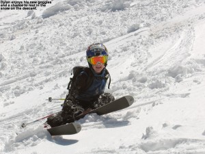 An image of Dylan pausing for a break in the snow during our descent at Stowe Mountain Resort in Vermont
