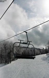 An image of one of the chairs of the Vista Quad Chairlift at Bolton Valley Ski Resort in Vermont