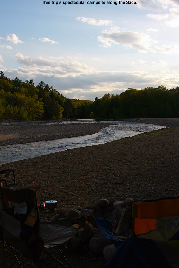 An image of a campsite along the Saco River at the Glen Ellis Family Campground in New Hampshire