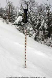 An image showing two feet of snow on the Goat trail at Stowe Mountain Resort in Vermont after a November snowstorm