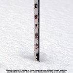 An image showing a snow depth of 17 inches along the skier's left of the Spell Binder trail at Bolton Valley Ski Resort in Vermont