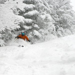 An image of Ty skiing the Spillway trail at Bolton Valley Resort in Vermont