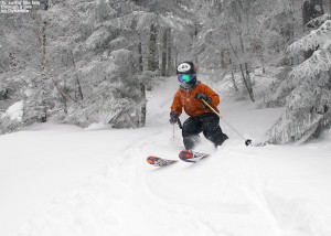 An image of Ty skiing Dynamite run at Bolton Valley Resort in Vermont