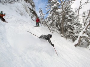 An image of Luc dropping into some deep snow in the Kitchen Wall area at Stowe Mountain Ski Resort in Vermont
