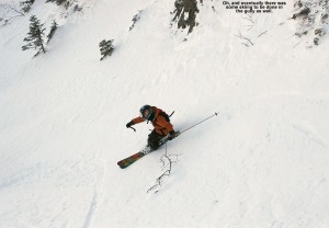 An image of Ty skiing the Cliff Trail Gully on Mt. Mansfield above Stowe Mountain Resort in Vermont