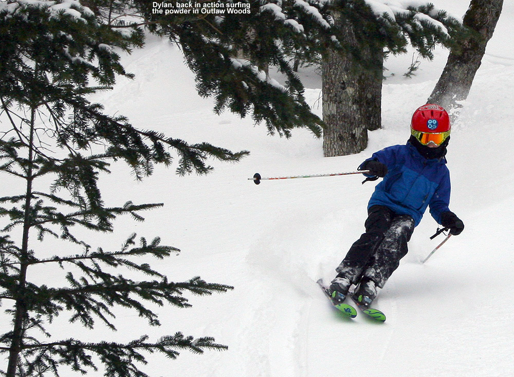 An image of Dylan skiing in the Outlaw Woods area of Bolton Valley Resort in Vermont