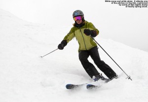 An image of Erica skiing the Hayride trail at Stowe Mountain Resort in Vermont