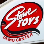 An image of the Stowe Toys Demo Center Sign at Stowe Mountain Resort in Vermont