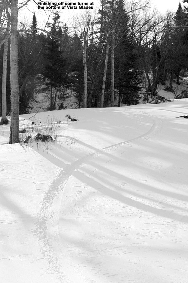 An image of a ski track in the bottom of the Vista Glades area at Bolton Valley Ski Resort in Vermont