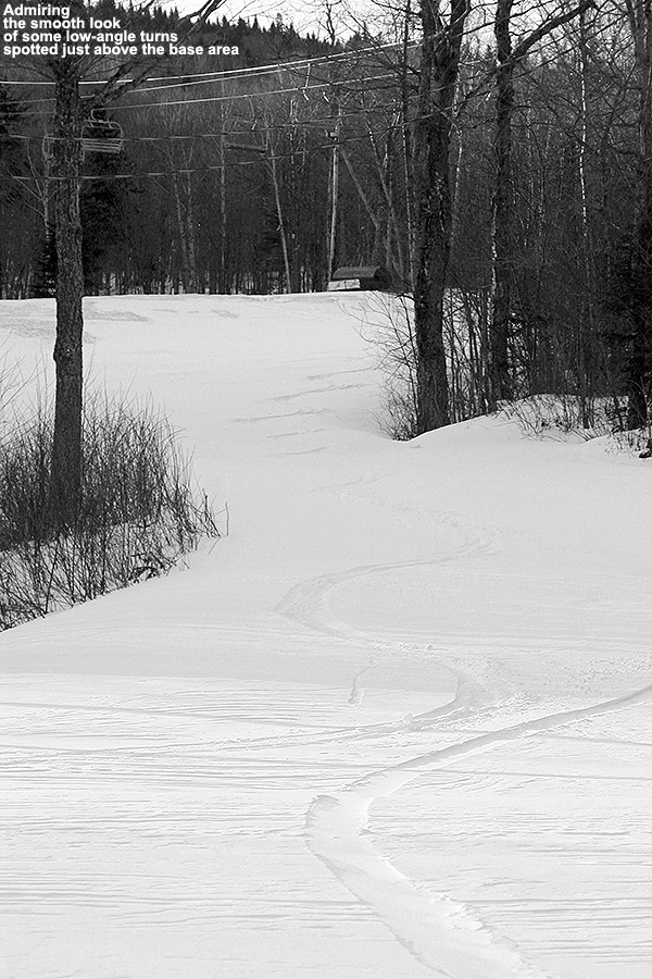 An image of a ski track in the Jungle Jib terrain park at Bolton Valley Ski Resort in Vermont