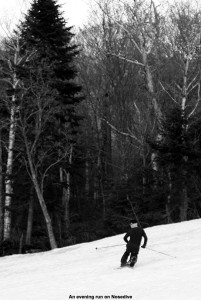 An image of Jay skiing the Nosedive trail at Stowe Mountain Resort in Vermont over Memorial Day Weekend