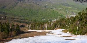 An image of some leftover snow on the Nosedive ski trail at Stowe Mountain Resort in Vermont over Memorial Day Weekend