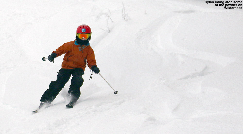 An image of Dylan skiing powder in the Wilderness are of Bolton Valley Ski Resort in Vermont