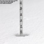 An image showing a depth of 10 inches of new snow from the middle elevations of the Timberline area at Bolton Valley Ski Resort in Vermont