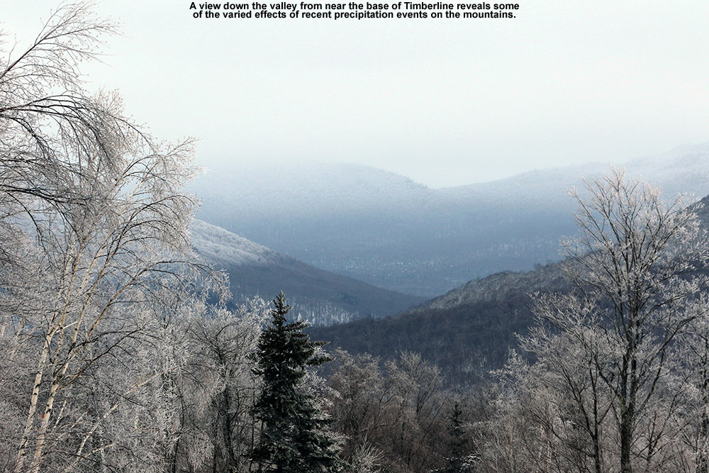 An image looking down toward the Winooski Valley from the Timberline area of Bolton Valley Ski Resort in Vermont