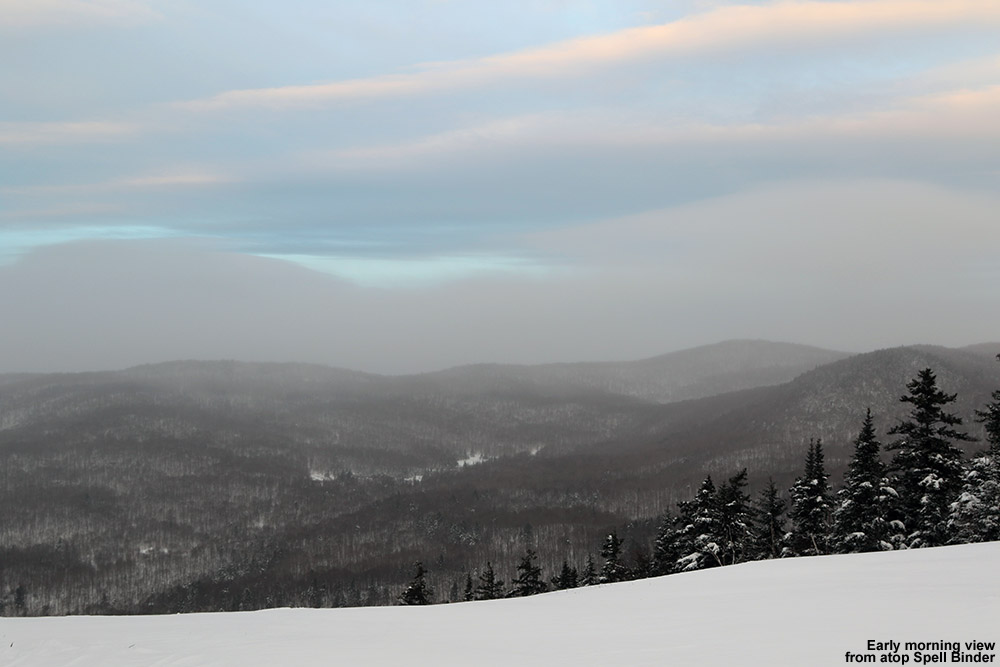 An image showing the morning view from the top of the Spell Binder trail at Bolton Valley Ski Resort in Vermont