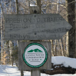 An image of the sign at the parking area for the Preston Pond Trails in Bolton Vermont