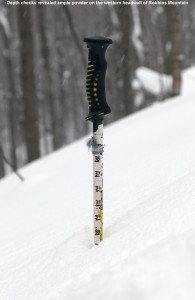 An image showing the depth of the powder snow on the western headwall of Robbins Mountain in Vermont