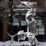 An image of an ice sculpture in the Spruce Peak Village at Stowe Mountain Resort in Vermont