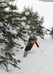 An image of Ty skiing on the old Nosedive trail at Stowe Mountain Resort in Vermont