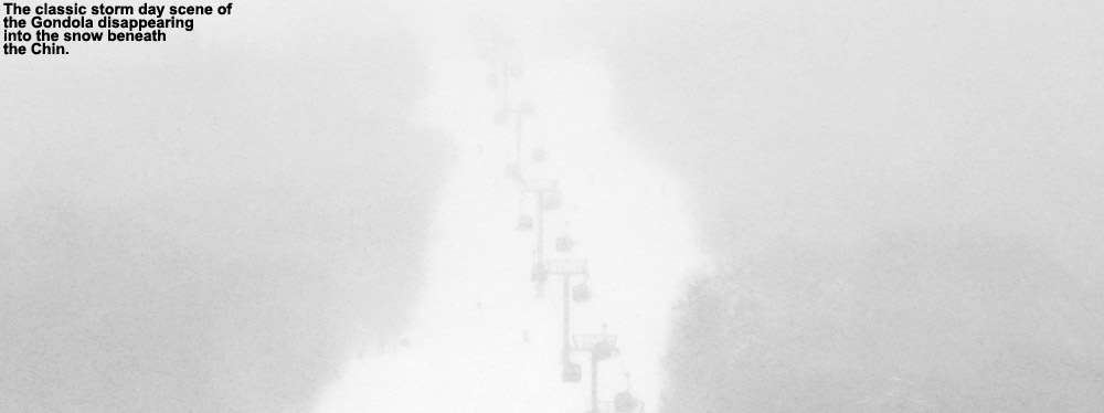 An image of the Gondola obscured by snowfall at Stowe Mountain Ski Resort in Vermont