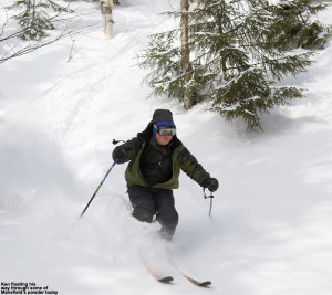 An image of Ken skiing untracked powder out near the Angel Food area of Stowe Mountain Resort in Vermont