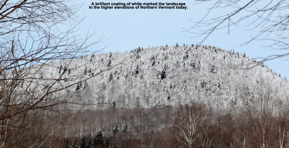 An image of snow in the mountains around Bolton Valley in Vermont