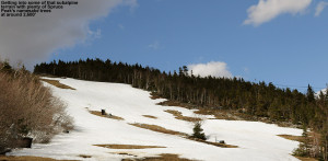 An image of snow on the slopes of Spruce Peak at Stowe Mountain Resort in Vermont in early May