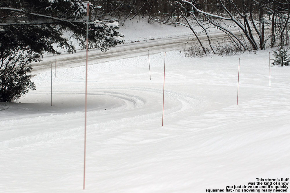 An image showing tire tracks in snow on a driveway in Waterbury, Vermont