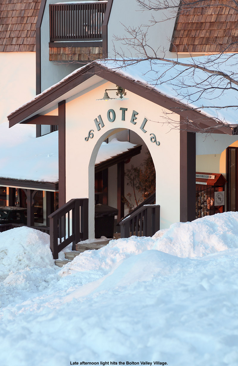 An image showing the entrance to the Hotel at Bolton Valley Ski Resort in Vermont